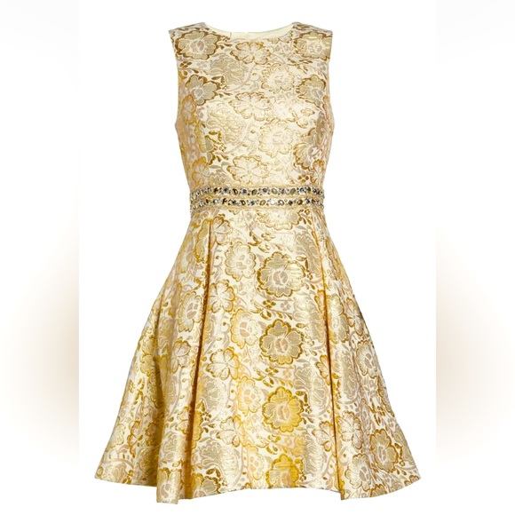 Lilly Pulitzer LEVY A-Line DRESS Gold Metallic Blooming Floral Brocade 00 NEW - Picture 8 of 9